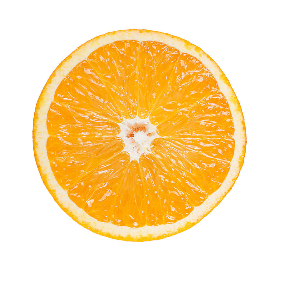 An orange cut in half