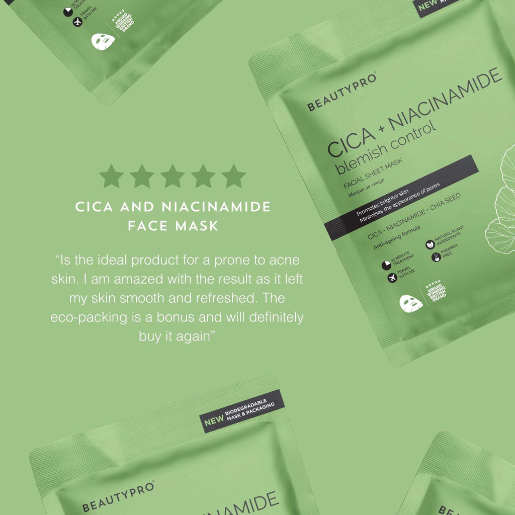 CICA + NIACINAMIDE Facial Sheet Mask - 100% Biodegradable