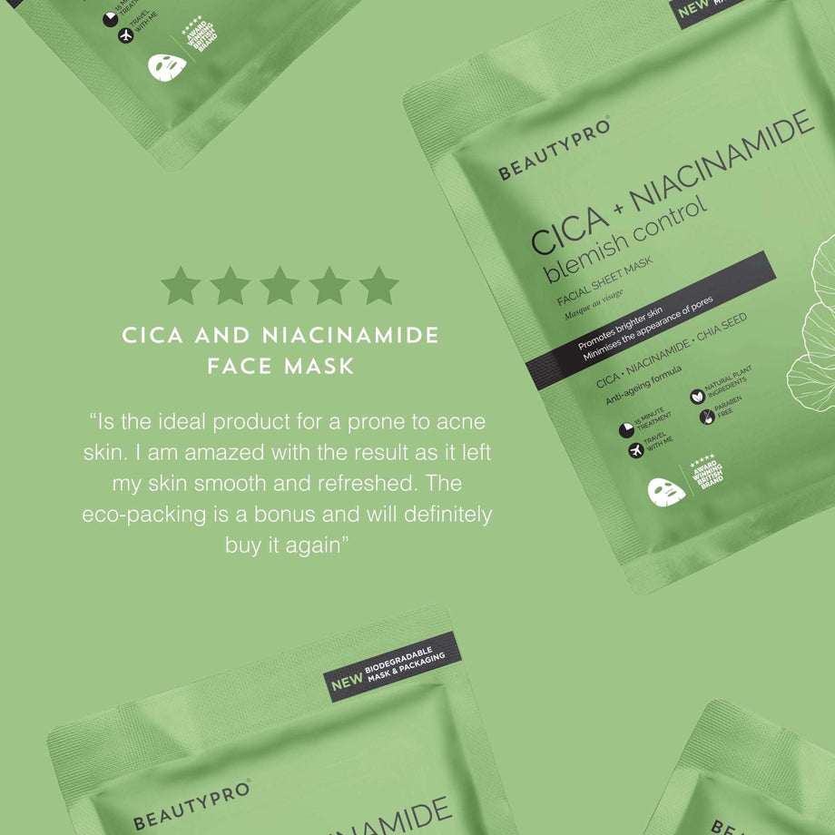 CICA + NIACINAMIDE Facial Sheet Mask - 100% Biodegradable
