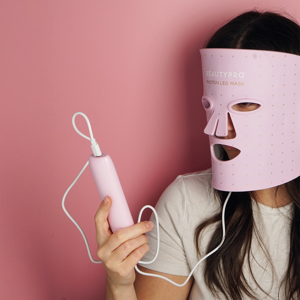 Pink LED mask in use.