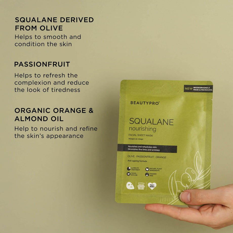 BEAUTYPRO SQUALANE Facial Sheet Mask 100% Biodegradable 23g