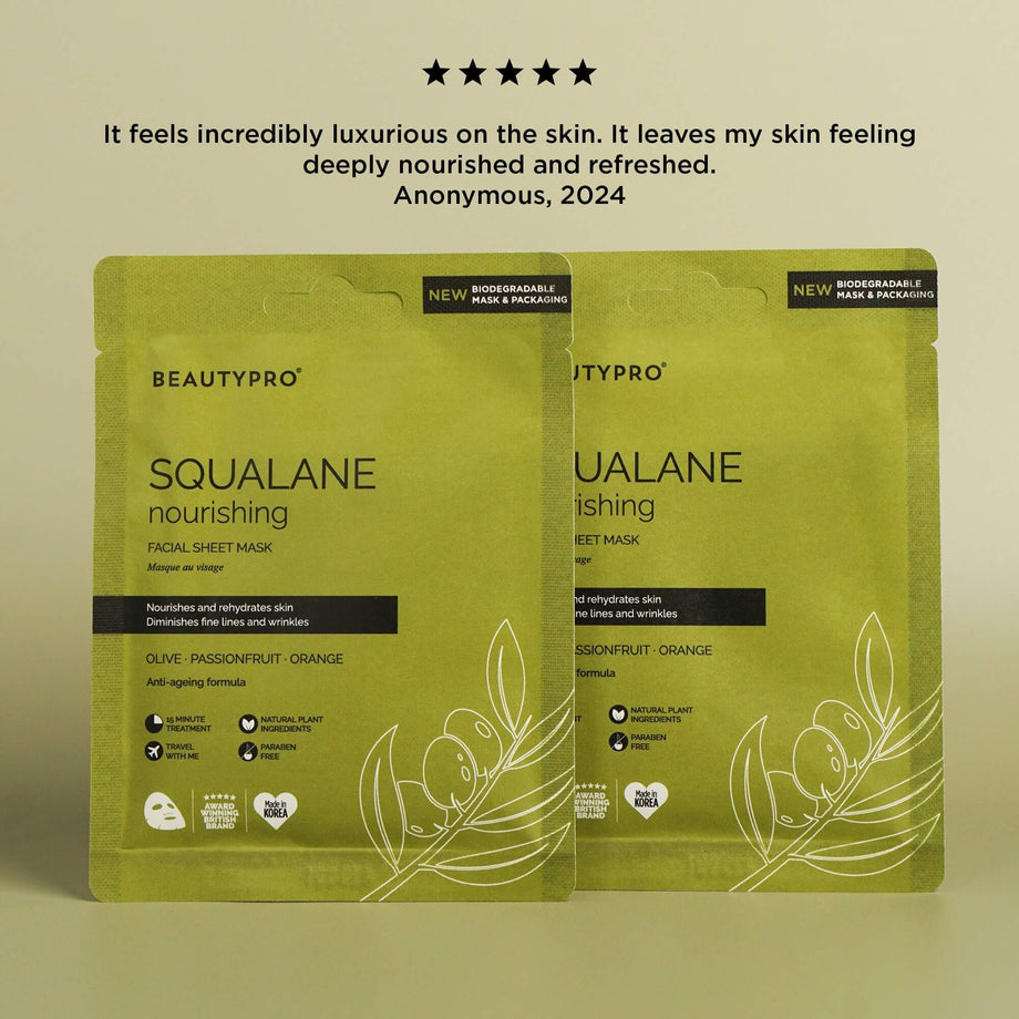 BEAUTYPRO SQUALANE Facial Sheet Mask 100% Biodegradable 23g